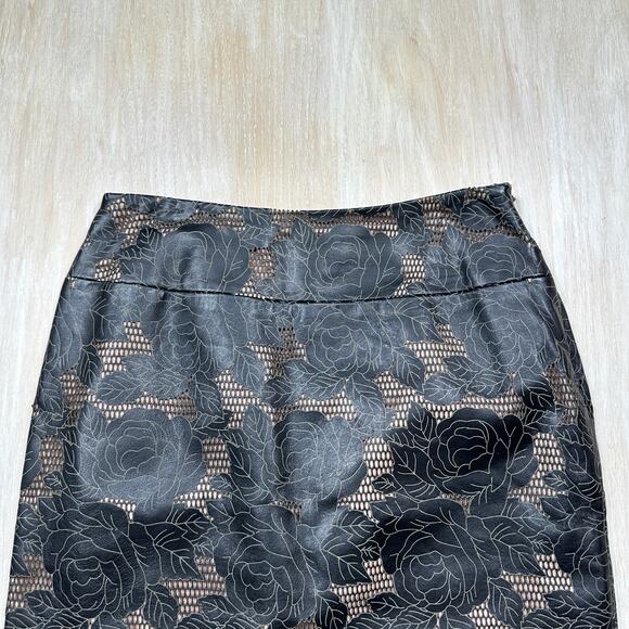 Kay Unger Black Floral Embossed Leather Edgy Party Date Workwear Night Skirt 8 - Picture 5 of 14